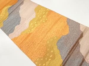 道長取りに抽象模様織出し袋帯